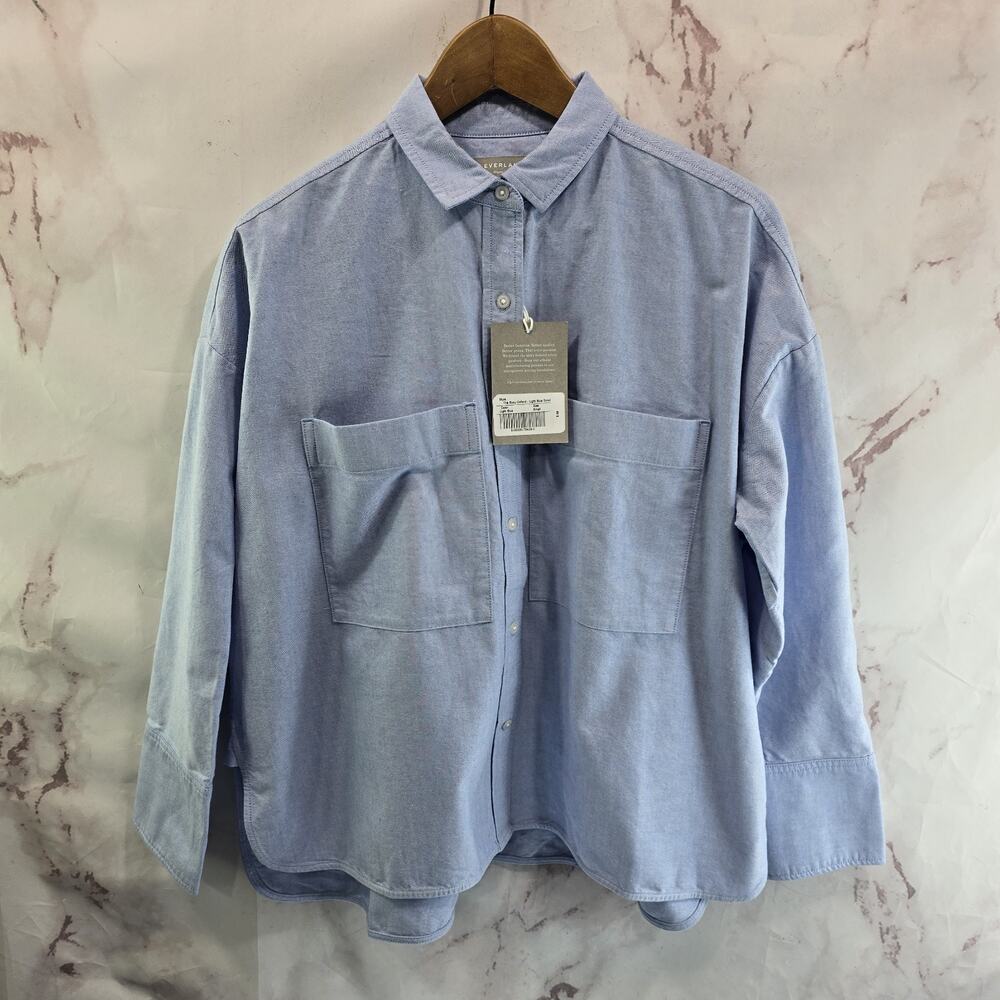 Everlane Shirt Womens Light Blue Button The Boxy Oxford 2 Pocket Organic